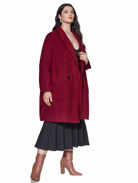 

plus size outerwear & coats plus double breasted pocket detail overcoat i5q0#, Black