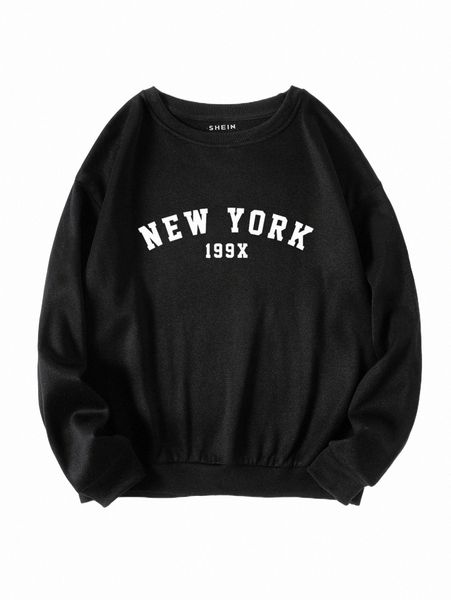 

women's hoodies & sweatshirts letter graphic thermal pullover i4tx#, Black