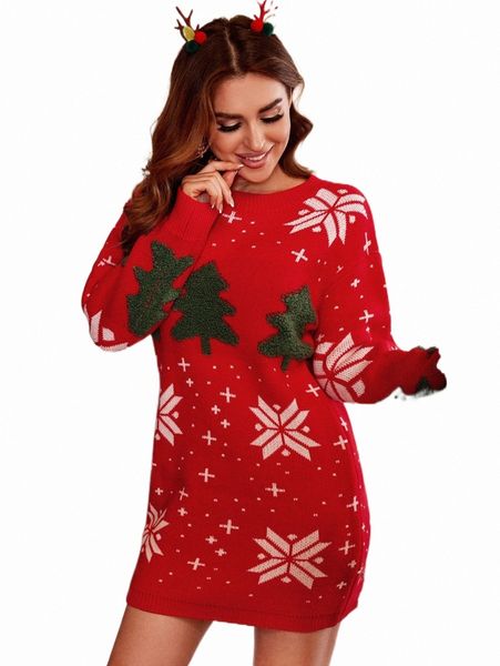 

women's sweaters christmas tree pattern sweater dress 043z#, White;black