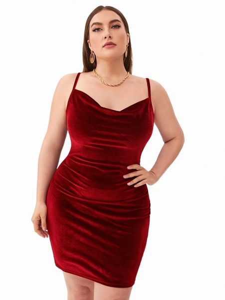 

plus size dresses plus cowl neck velvet bodycon dress s9uv#, Black