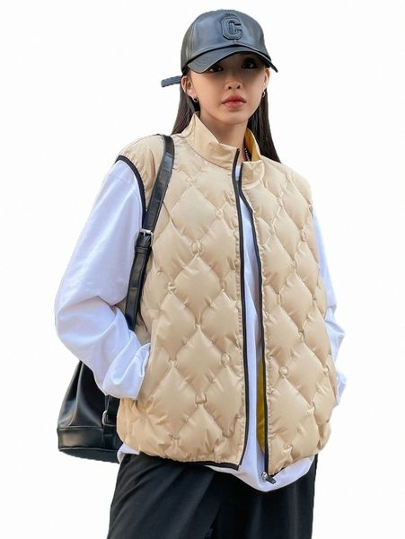 

women's down & parkas dazy quilted contrast binding zipper vest coat x4yv#, Black