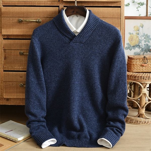 

men s sweaters pure cashmere sweater men s lapel winter double strand thick middle aged warm solid color knitted bottoming shirt 220908, White;black