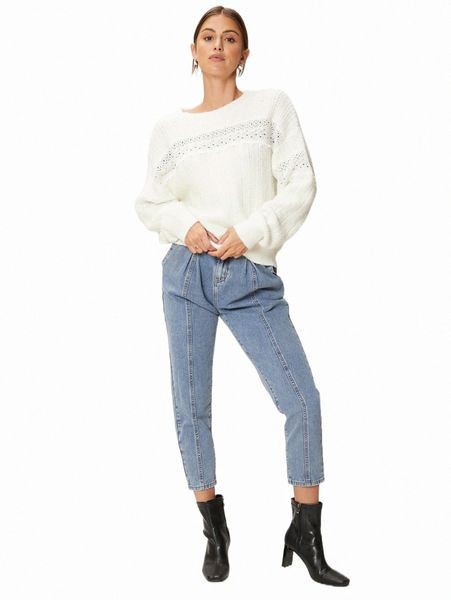 

women's sweaters motf premium wool mix drop shoulder sweater o6so#, White;black