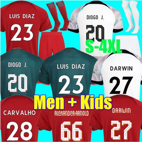 

22 23 soccer jerseys season home away 3rd darwin 2022 2023 mohamed diogo luis diaz alexander arnold football kit shirts men kids uniform, Black;yellow