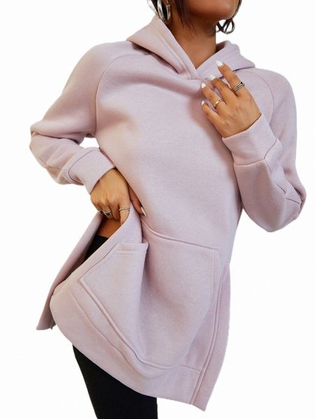 

women's hoodies & sweatshirts raglan sleeve split hem hoodie k7z0#, Black