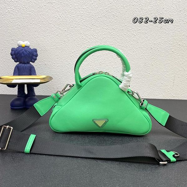 

triangle collection triangles bags leather bowling bags logo print webbing shoulder straps zip closure totes crossbody bag