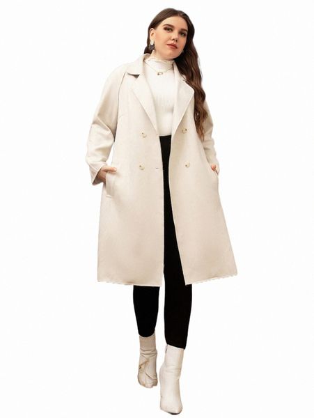 

plus size outerwear & coats plus raglan sleeve slant pockets lapel neck double breasted trench coat n9jk#, Black
