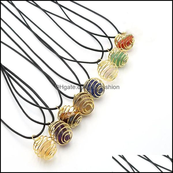 

pendant necklaces gold siver alloy spring cage stone pendant chakra rose tiger eye irregar stones rope chain necklaces wholesale ener dh1dq, Silver