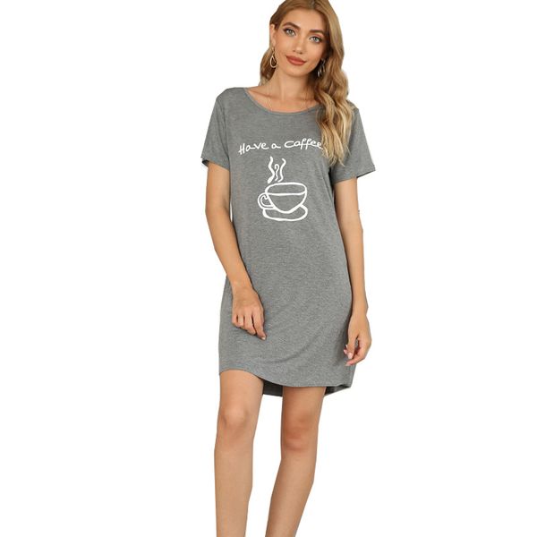 

2022 fall sleepwear comfortable cotton pajamas homewear printed short sleeve dress, Black;red