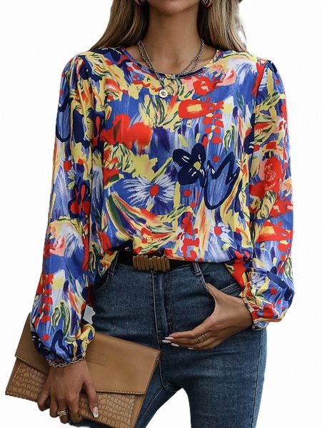

women's blouses & shirts floral print lantern sleeve blouse 75w6#, White