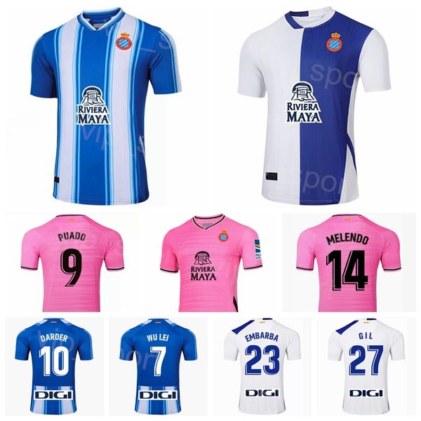 

club rcd espanyol soccer jersey joselu exposito oscar gil darder lecomte gomez vinicius olivan sanchez calero melamed football shirt kits fo, Black;yellow