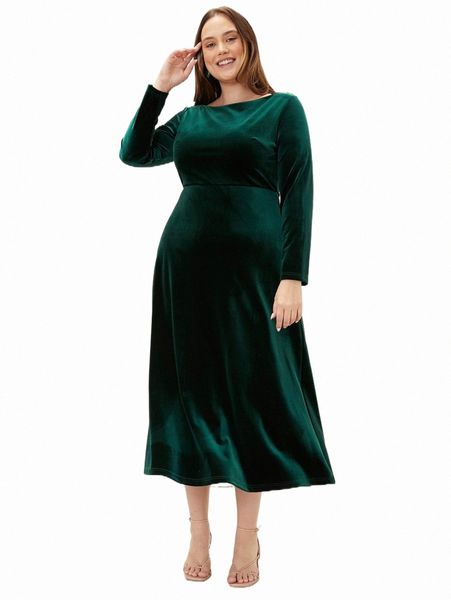 

plus size dresses motf premium plus velvet boat neck dress p1x9#, Black