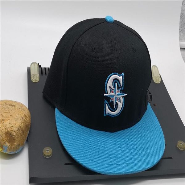 

whole men's seattle sport team fitted caps flat brim on field hats full closed design size 7- size 8 fitted baseball 301m, Blue;gray
