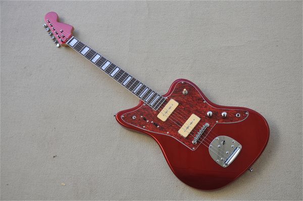 

jagu electric guitar metallic red basswood body maple neck rosewood fingerboard yellow p90 pickup red tortoise guard fixed bridge vintage tu