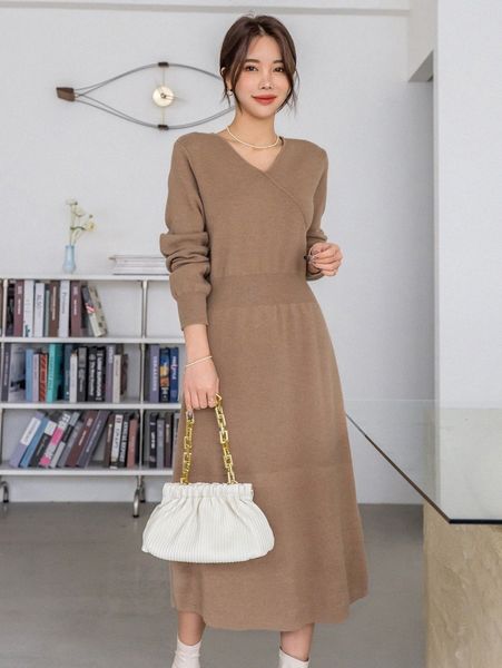 

women's sweaters dazy ribbed knit v neck sweater dress n4xe#, White;black