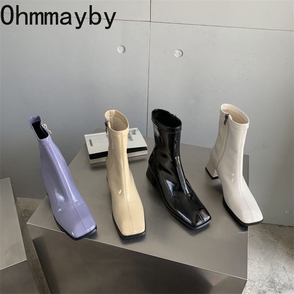 

boots ankle boots for women casual zipper square low heels fashion back zipper short boots shoes soft leather boot 220908, Black