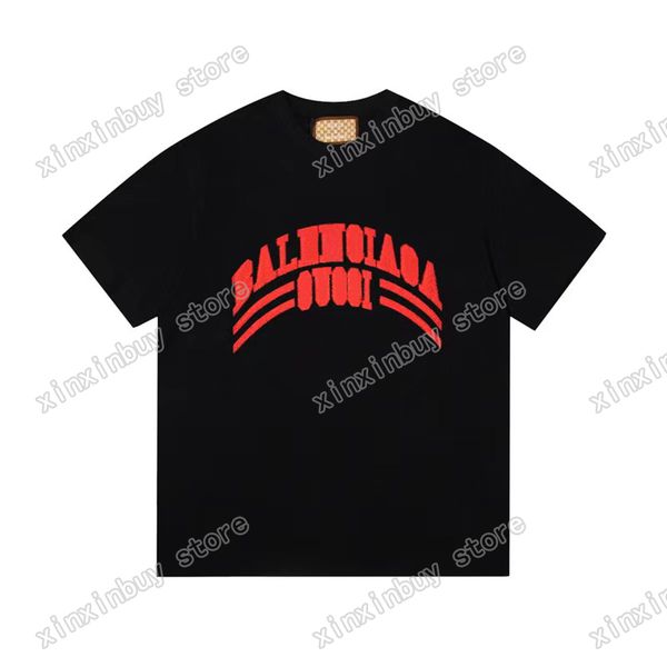 

xinxinbuy men designer tees paris towel embroidery letter print short sleeve cotton women red black white xs-l, Black;brown