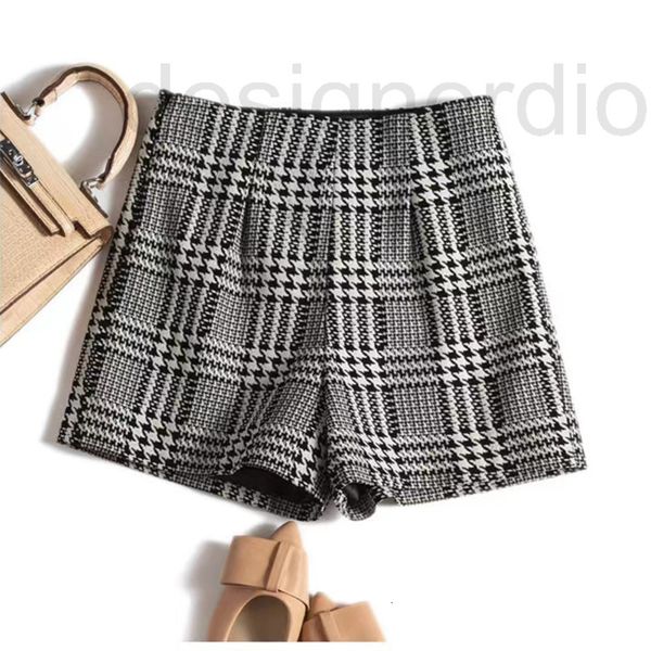 

women's jumpsuits & rompers designer french style small fragrance thousand bird check cotton sheepskin leather shorts are versatile pri, Black;white