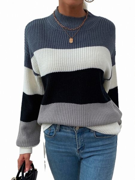 

women's sweaters colorblock stand neck sweater h2hq#, White;black