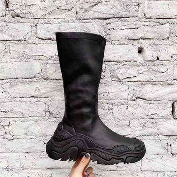 

boots new martin boots up knee high boots women autumn soft leather fashion square heel woman shoes winter female, Black