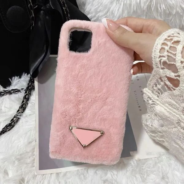 

Pink Plush Cell Phones Cases Luxury Designer Phone Case For Iphone 13 13Pro Max 11 12 Pro Max Xsmax Triangle P Phone Cover Top Phoncase, P2