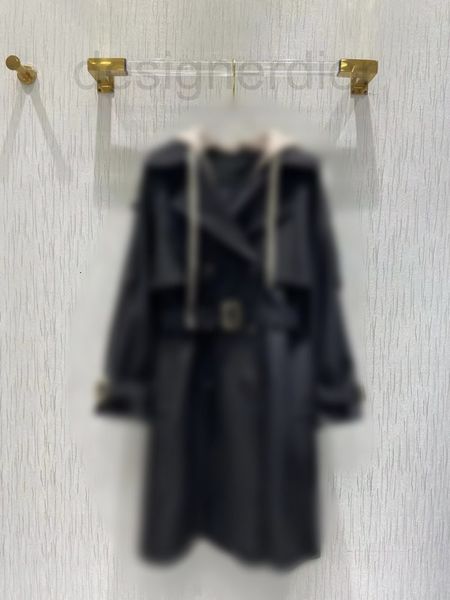 

women's trench coats designer 22 early spring ce new fake two-piece suit collar hooded double breasted loose casual medium length trenc, Tan;black