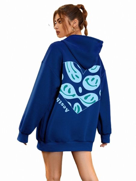 

women's hoodies & sweatshirts letter & expression print drop shoulder drawstring thermal hoodie 25t3#, Black