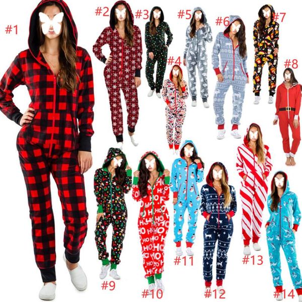 

2022 women's jumpsuits autumn winter button women cartoon christmas pyjamas pajamas printed long sleeved onesie rompers, Black;white