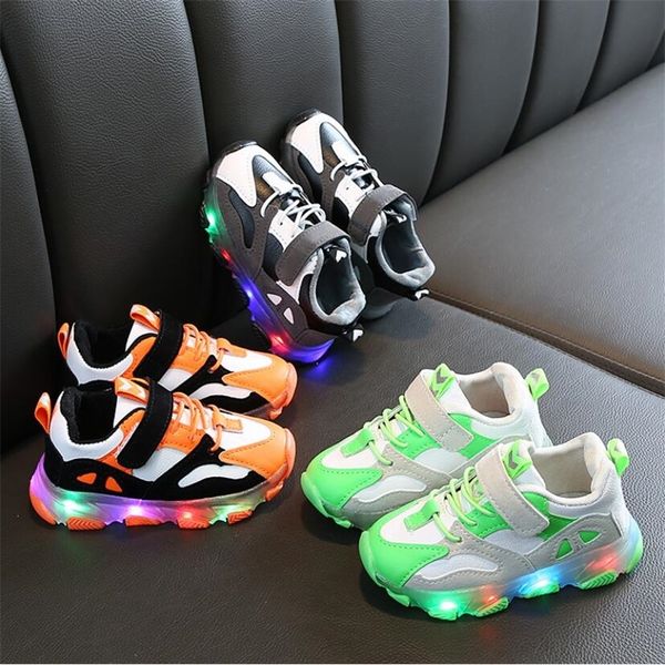 

sneakers child sport shoes spring luminous fashion breathable kids boys net shoes girls antislippery sneakers with light running shoes 22090, Black;red