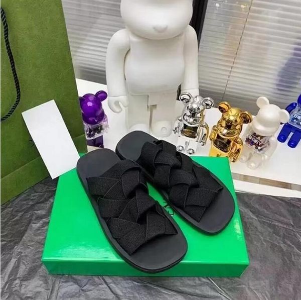 

women's leisure slipper designer bandage weave sandals outdoor sandbeach sandals lady luxury slippers designers flip-flops fashion flat, Black