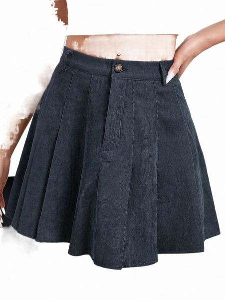 

skirts high waist pleated corduroy skirt 2022 new l2gr#, Black