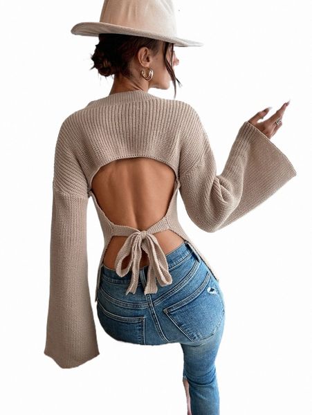 

women's sweaters backless knot drop shoulder sweater b9gk#, White;black
