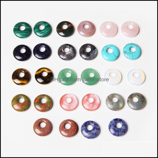 

charms gogo donut natural stone charms round 18mm rose quartzs labradorite opal loose beads for diy jewelry making accessries drop de dhk7v, Bronze;silver