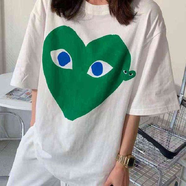 

others apparel chaopai kawaguchi baoling t-shirt green embroidery love play loose short sleeve men's and women's lovers' clot, Black;white