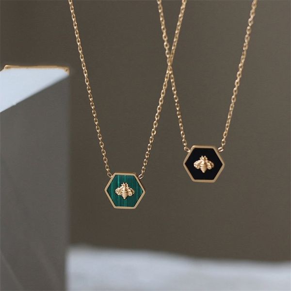 

pendant necklaces little bee hexagon green stripe black necklace clavicle chain gold stainless steel pendant for women korean decoration jew, Silver