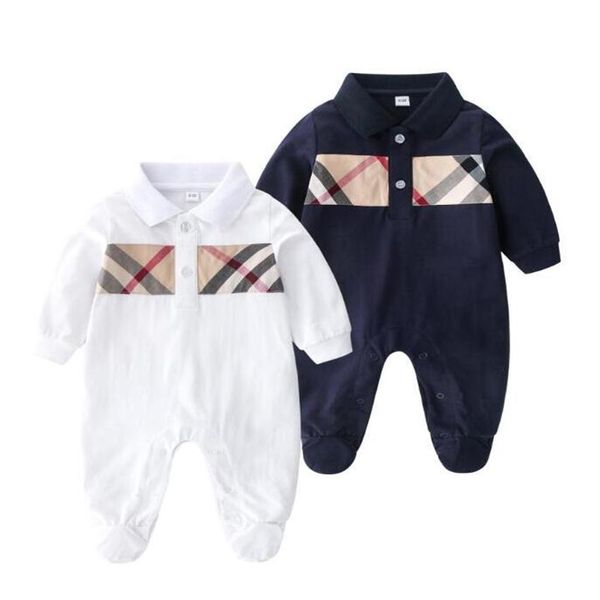 

cute baby boys girls rompers spring autumn infant long sleeve jumpsuits turn-down collar toddler plaid cotton onesies kids clothing3321, Blue