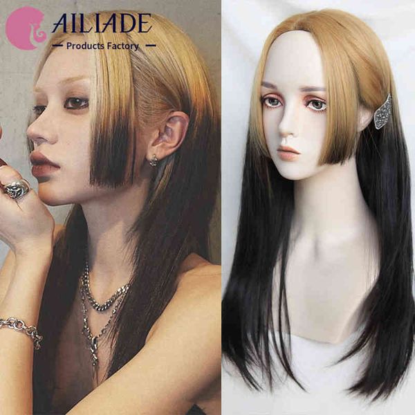 

lace wigs ailiade long straight synthetic blonde black heat-resistant cosplay lolita for women princess cut anime party hair 0908, Black;brown