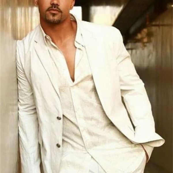 

men's suits blazers ivory white linen summer beach wedding suits for men casual man groom party prom suits custom made street wear men, White;black