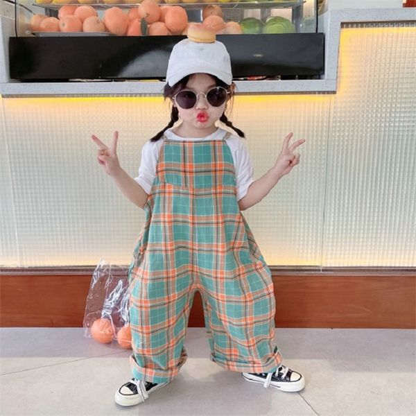 

overalls suspenders jumpsuit for girls pockets trousers spring summer bodysuit casual rompers fashion children's clothing 220909, Blue