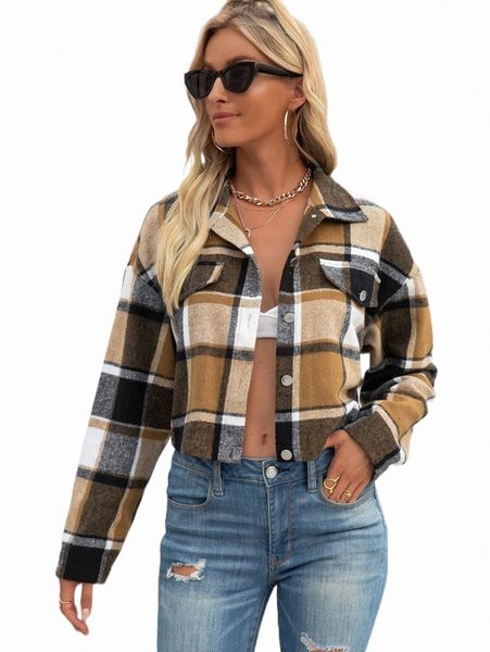 

women's jackets flap detail drop shoulder buffalo plaid jacket m8yf#, Black;brown