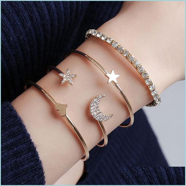 

cuff 4pcs/set women bracelets bohemian pentagram peach hearts stars moon open bracelet for fashion apparel jewelry drop delivery 2021 dhbov, White