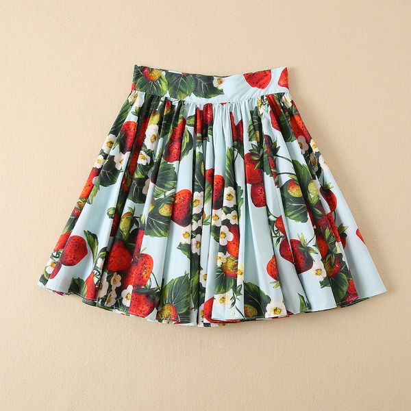 

skirts new european and american women's wear for winter 2022 blue strawberry print fashionable pleated cotton skirt, Black