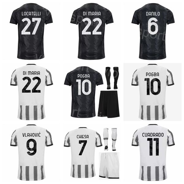 

2022 2023 kids men club soccer 10 paul pogba jersey set 22 angel di maria 11 juan cuadrado 8 weston mckennie 9 dusan vlahovic 7 federico chi, Black