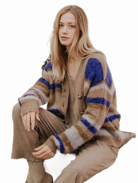 

women's sweaters motf premium wool mix striped cardigan p6b0#, White;black