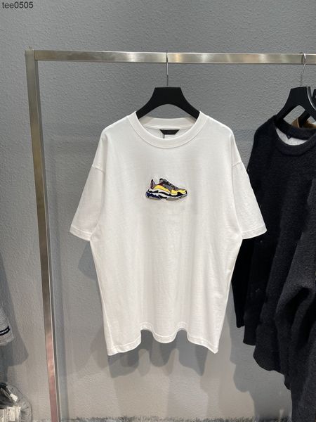 

2022 summer new daddy shoes embroidered men's and women's os loose version short sleeve t-shirt, White;black