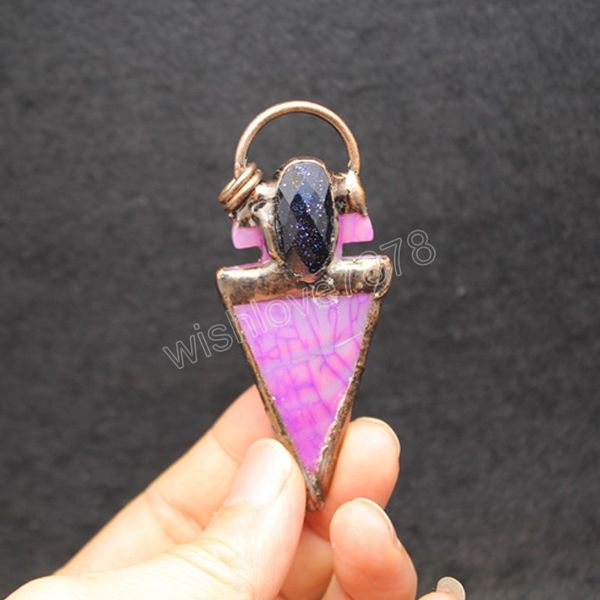 

natural agates stone necklace arrowhead blue sand pink agat quartz crystal pendant necklace for women femme jewelry reiki ethnic, Silver