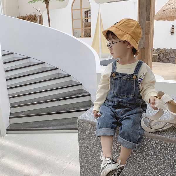 

overalls spring autumn korean style baby boys denim loose overalls cute girl kids casual all-match suspender trousers bib pants 220909, Blue