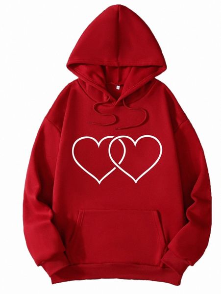 

women's hoodies & sweatshirts heart print thermal drawstring hoodie u9gu#, Black