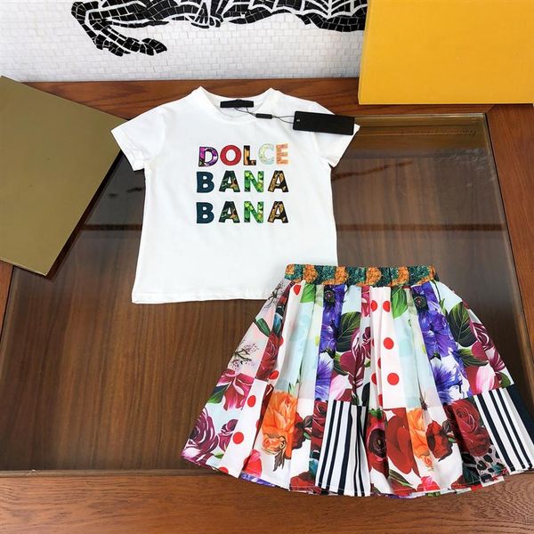 

2021ss summer grils sets t shirt do ba skirts designers clothes kids print shirt two piece children great quality brand princess suits241h, White