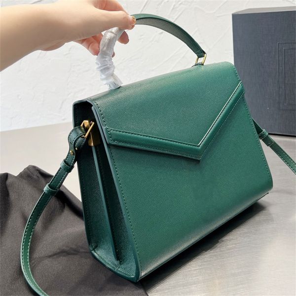 

handle bag in grain embossed leather designer flap pivoting closure handbag metal hardware totes luxury shoulder bag